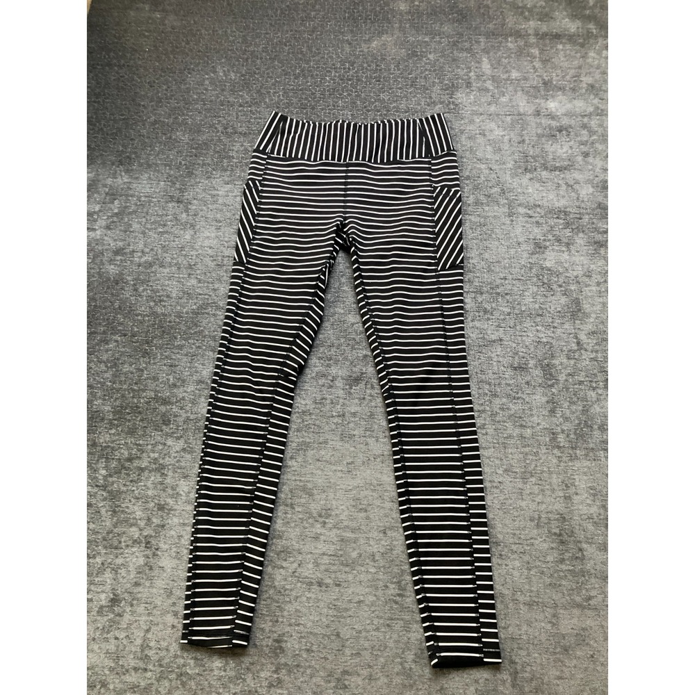 Avia Leggings Womens Small 4-6 Black White Striped High Rise Skinny Leg Pull On